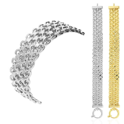 Yellow or White Gold Over Sterling Silver 17mm Bismark Bracelet (Solid Links) 7.25"