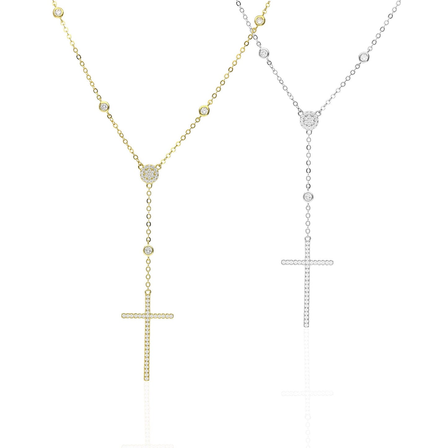 Yellow White Gold Over Silver CZ Station by The Yard Rosary Chain Necklace