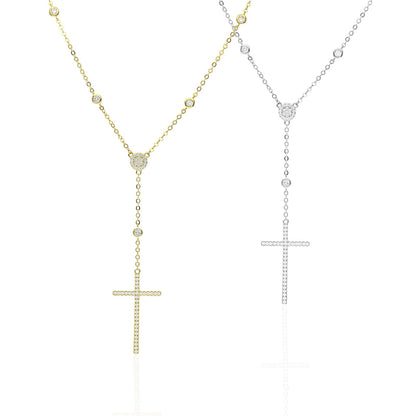 Yellow White Gold Over Silver CZ Station by The Yard Rosary Chain Necklace