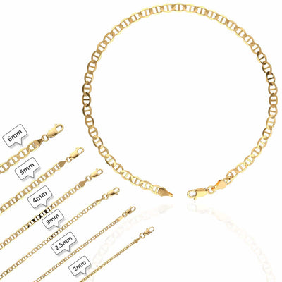 10K Yellow Gold 2mm-6mm Anchor Mariner Anklet (Solid Links) 10"