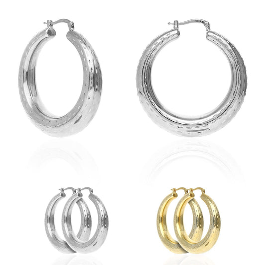 925 Sterling Silver Yellow White Gold Tone Diamond Cut 43mm Hoop Earrings