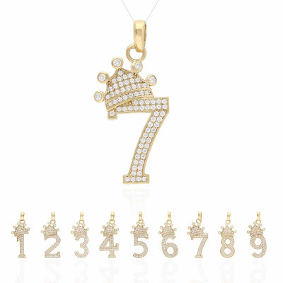14K Yellow Gold CZ Crown Number 1 2 3 4 5 6 7 8 9 Pendant