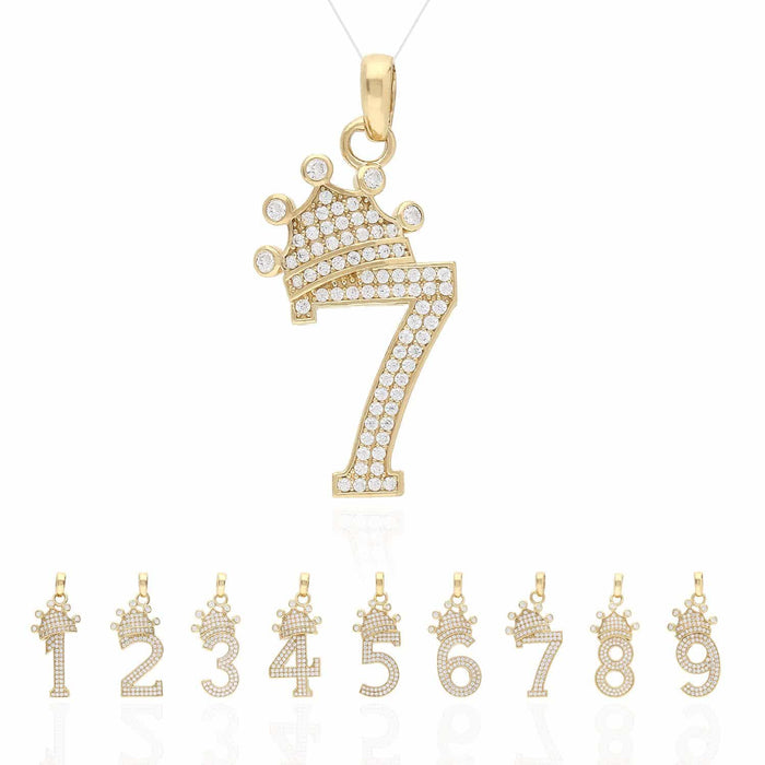 14K Yellow Gold CZ Crown Number 1 2 3 4 5 6 7 8 9 Pendant