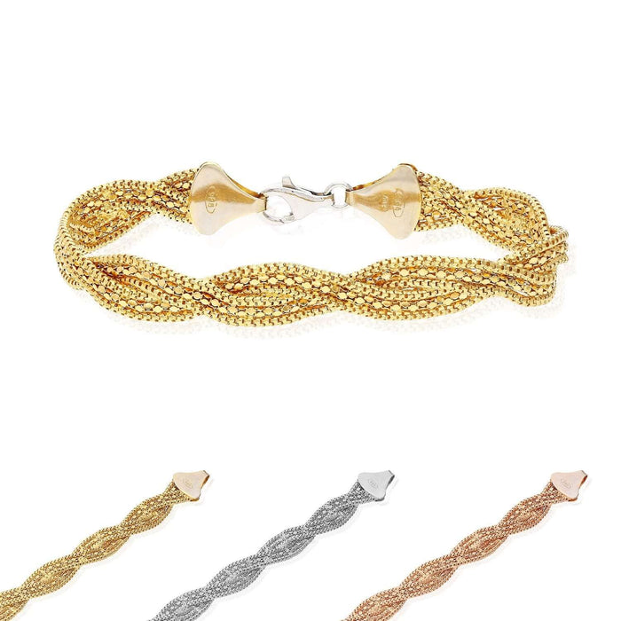 Yellow White Rose Gold Over Sterling Silver Fancy Braided Box Bracelet (Hollow) 7.5"