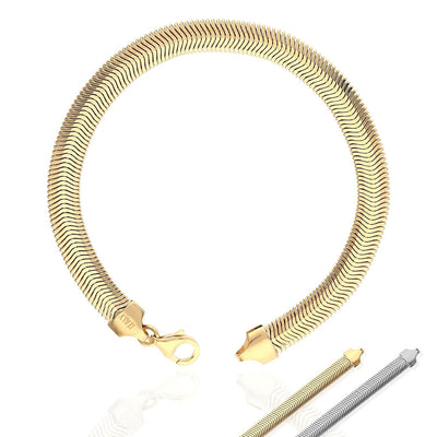 Yellow White Gold Over Sterling Silver Fancy Puffed Herringbone Bracelet (Solid Links) 7.5"