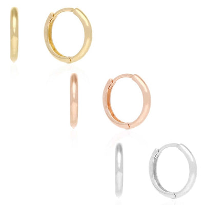 14k Gold Hoop Earrings 12mm Hinged Snapback Yellow Gold, Rose Gold & White Gold