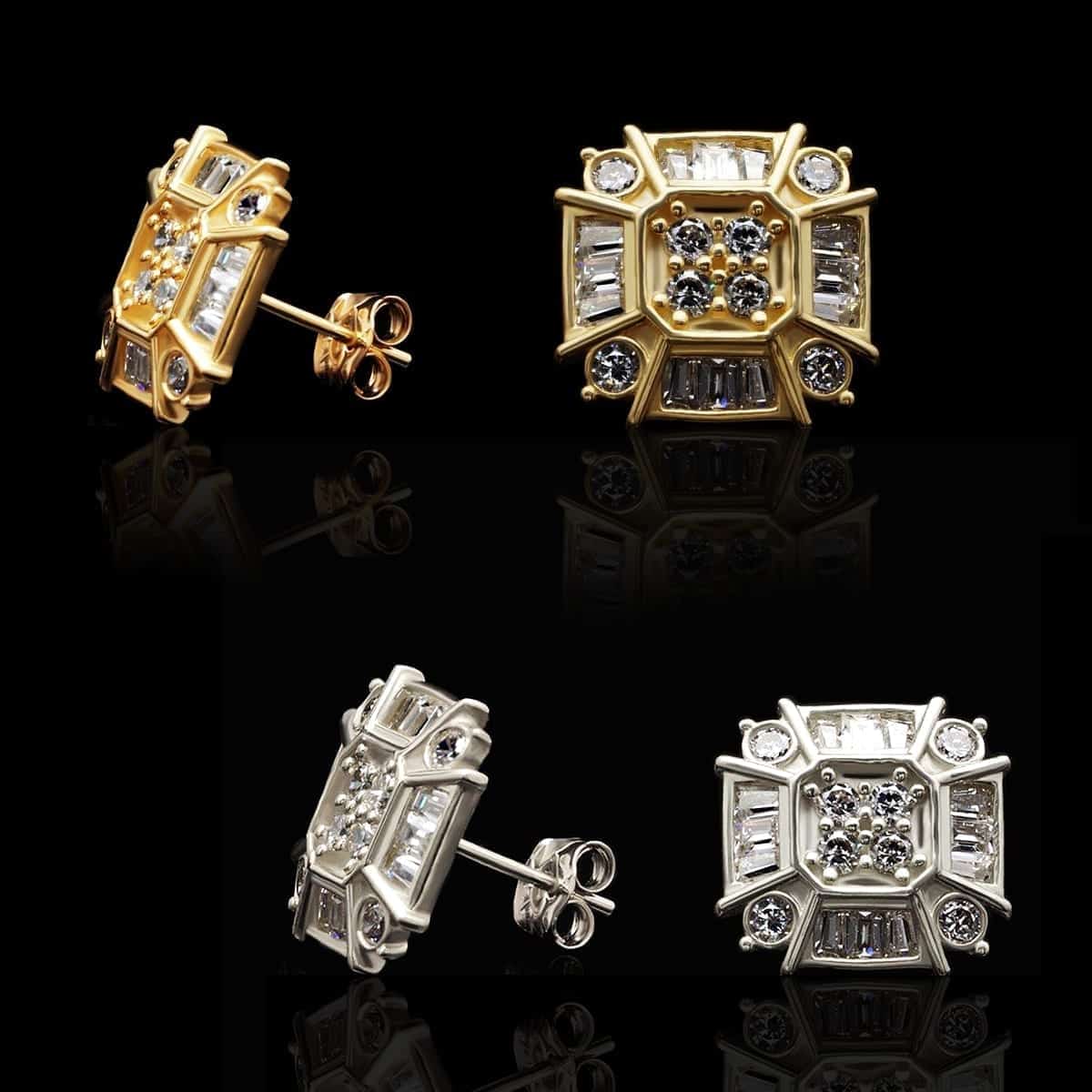14k Yellow Gold White Gold CZ Push Back Stud Earrings 0.50Ct
