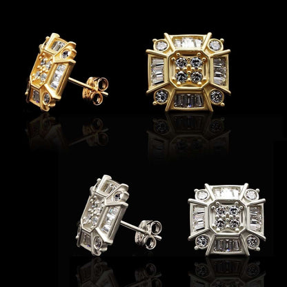 14k Yellow Gold White Gold CZ Push Back Stud Earrings 0.50Ct