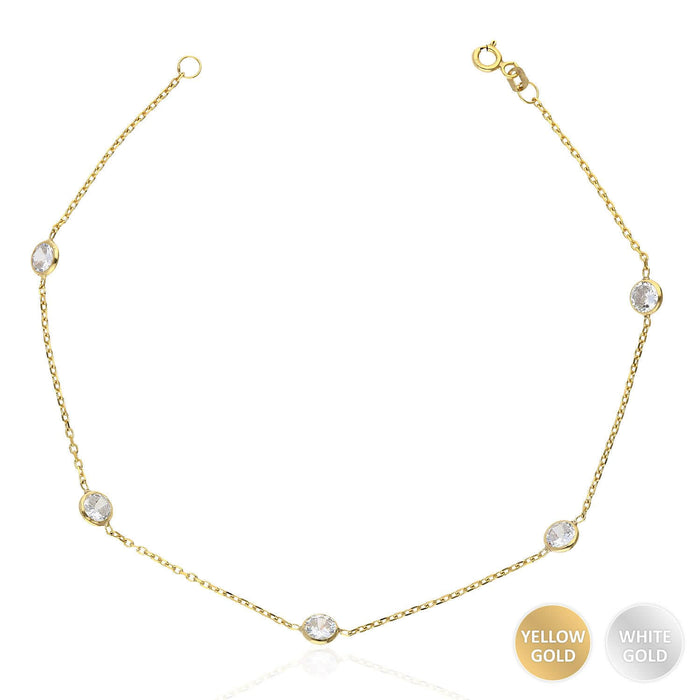 Yellow White Gold Over Sterling Silver CZ By The Yard Anklet (Solid Links) 10"