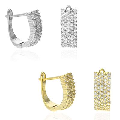 Yellow White Gold Over Sterling Silver Pave CZ Latch Back Earrings