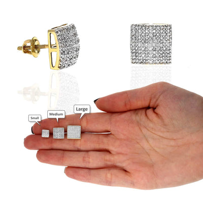 10K Gold Micro Pave Natural Diamond Square Stud Earrings 0.10Ct -0.40Ct