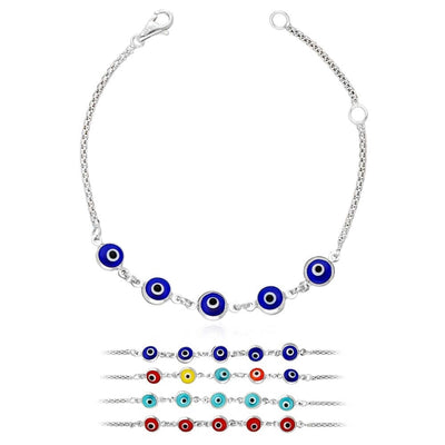 14K White Gold Adjustable Bezel Evil Eye Kid Bracelet 5"-6" Adjustable
