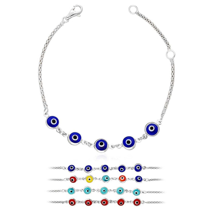 14K White Gold Adjustable Bezel Evil Eye Kid Bracelet 5"-6" Adjustable