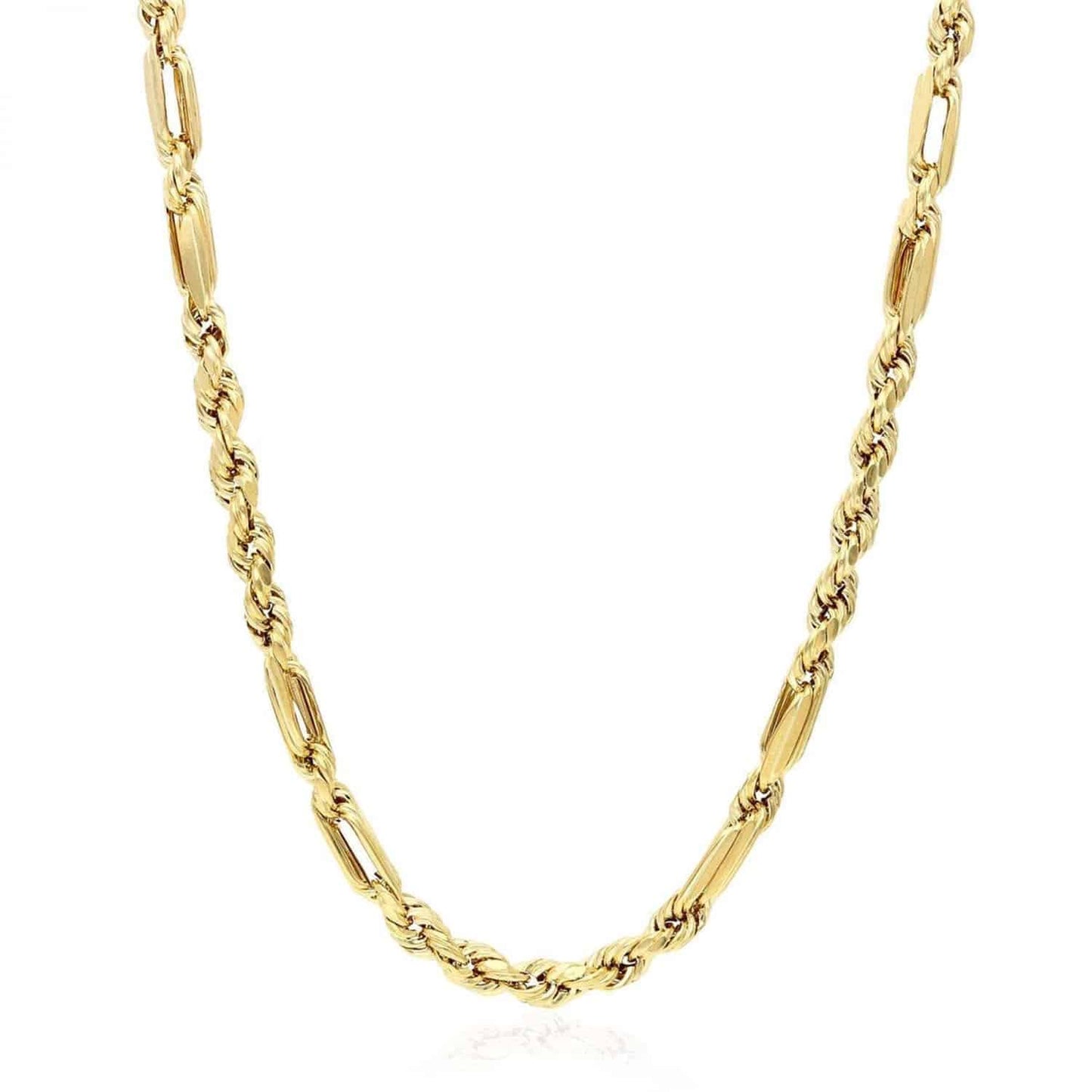 10K Solid Gold Diamond-Cut 4-8mm Milano Hollow Figaro Rope Chain Necklace 20-32"