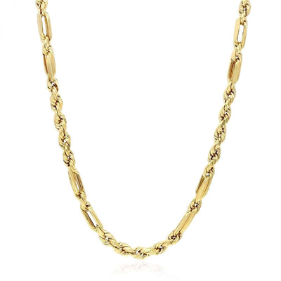 10K Solid Gold Diamond-Cut 4-8mm Milano Figaro Rope Chain (Hollow) 20-32"
