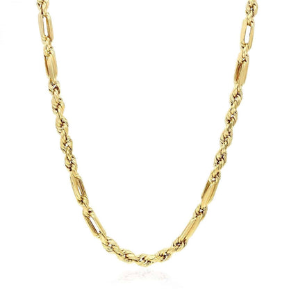 10K Solid Gold Diamond-Cut 4-8mm Milano Hollow Figaro Rope Chain Necklace 20-32"