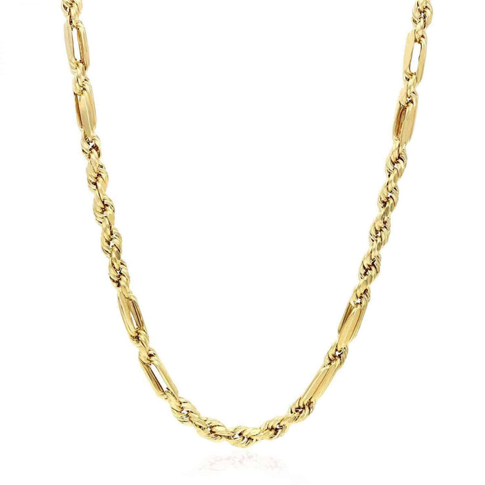 10K Solid Gold Diamond-Cut 4-8mm Milano Figaro Rope Chain (Hollow) 20-32"