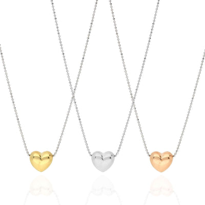 Yellow Rose White Gold Over Sterling Silver Puffed Heart Slider Necklace 18"-20" Adjustable