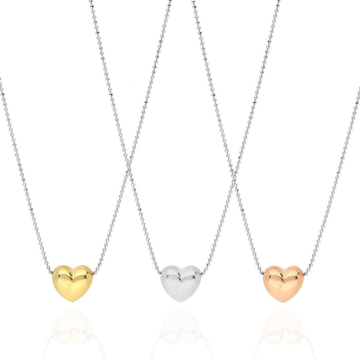 Yellow Rose White Gold Over Sterling Silver Puffed Heart Slider Necklace 18"-20" Adjustable