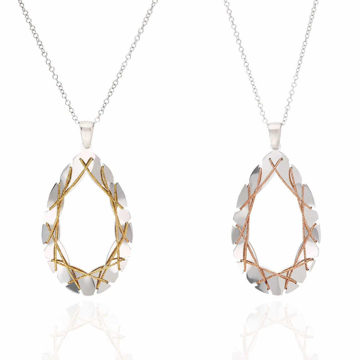 Yellow Rose Gold Over Sterling Silver Wire Wrapped Teardrop Pendant with 16"-18" Adjustable Necklace