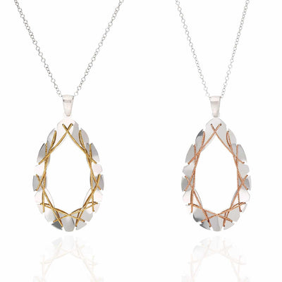 Yellow Rose Gold Over Sterling Silver Wire Wrapped Teardrop Pendant with 16"-18" Adjustable Necklace