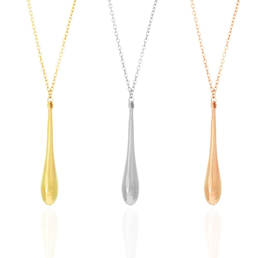 14K Yellow White Rose Gold Shiny Long Puffed Teardrop Pendant Necklace 18"