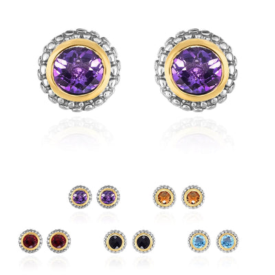 18K Yellow Gold 925 Sterling Silver Bezel Set 1CT Gemstone Halo Stud Earrings