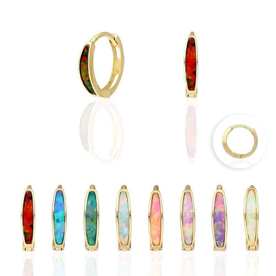 14k Yellow Gold Multicolor Fire Opal Huggie Hoop Earrings 0.4"