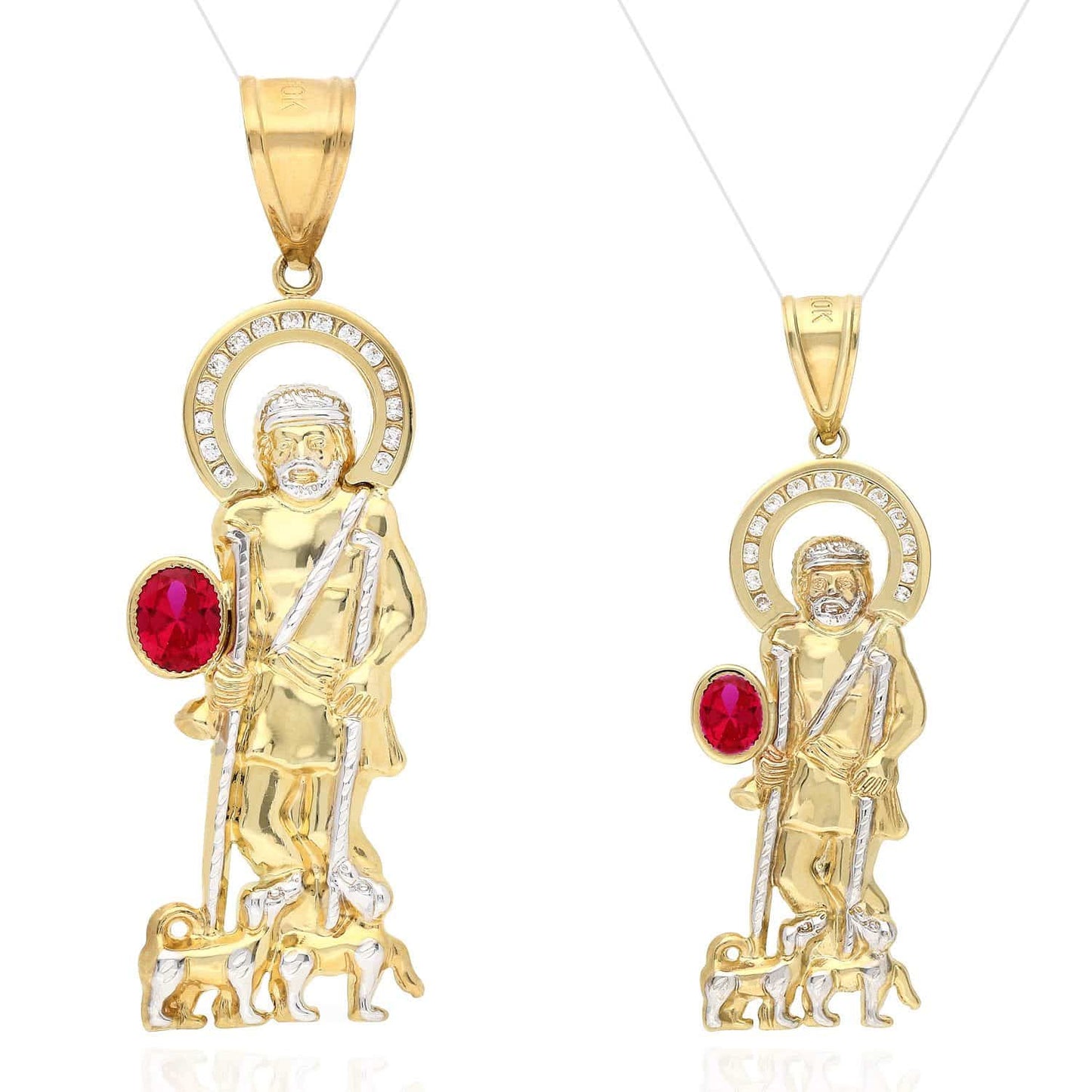 10K Yellow Gold White Zirconia And Red Ruby Saint Lazare Charm Pendant