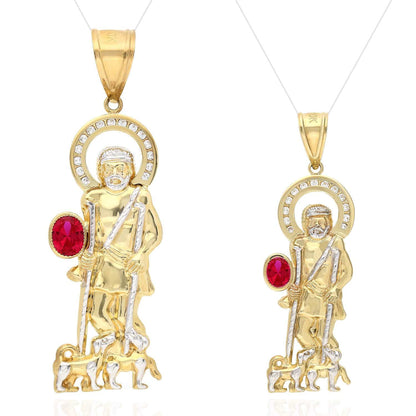 10K Yellow Gold White Zirconia And Red Ruby Saint Lazare Charm Pendant