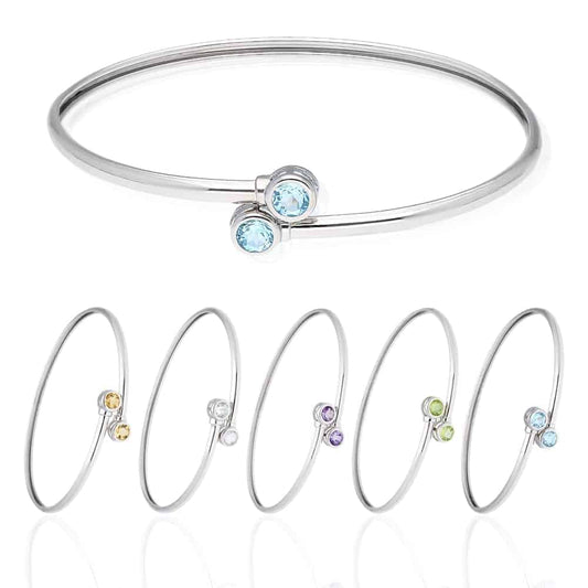 925 Sterling Silver 0.80Ct Bezel Multicolor CZ Bangle Bracelet