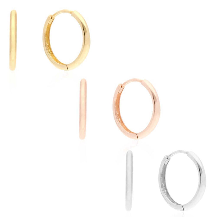 14k Gold Hoop Earrings 14mm Hinged Snapback Yellow Gold, Rose Gold & White Gold