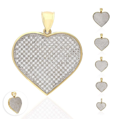 Solid 10K Yellow Gold Micro Pave CZ Heart Pendant