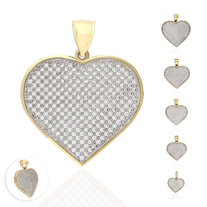 Solid 10K Yellow Gold Micro Pave CZ Heart Pendant