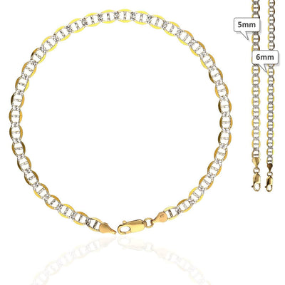10K Yellow Gold Diamond-Cut Pave 5mm-6mm Anchor Mariner Anklet (Solid Links) 10"