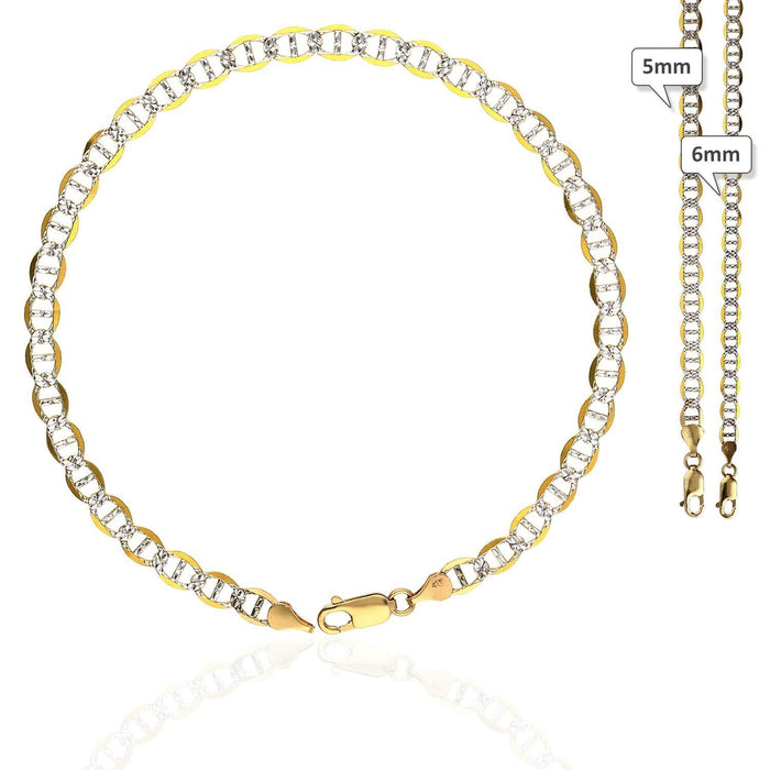 10K Yellow Gold Diamond-Cut Pave 5mm-6mm Anchor Mariner Anklet (Solid Links) 10"