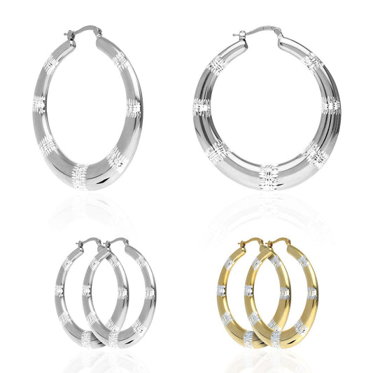 925 Sterling Silver Yellow White Gold Tone Diamond Cut 45mm Hoop Earrings