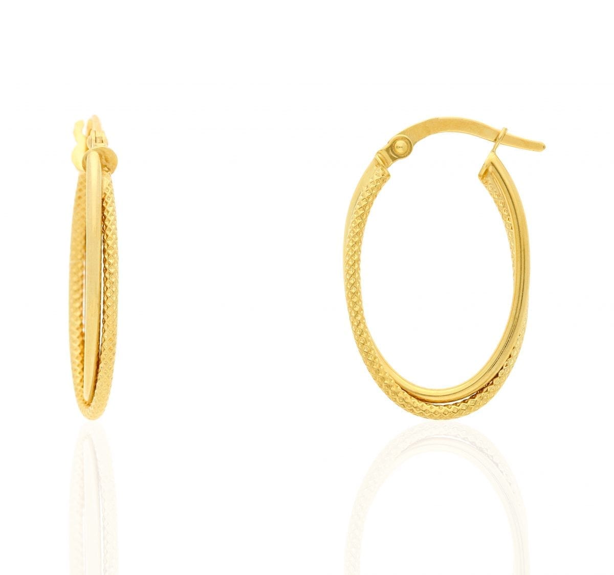 14k Yellow Gold Textured Double Oval Creole Hoop Earrings