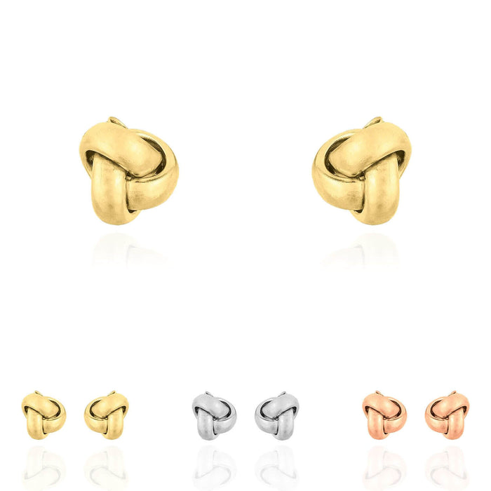 14K Yellow White Rose Gold One Row Love Knot Push Back Stud Earrings