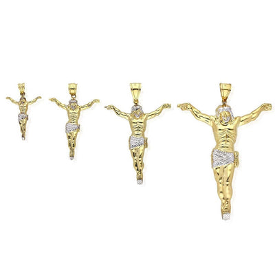 10K Gold Two-Tone Yellow White Gold Jesus Crucifix Pendant 1.57"-3.62"