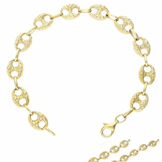 10K Gold Yellow 10mm 12mm Puffed Anchor Mariner Nugget Bracelet 8.5"