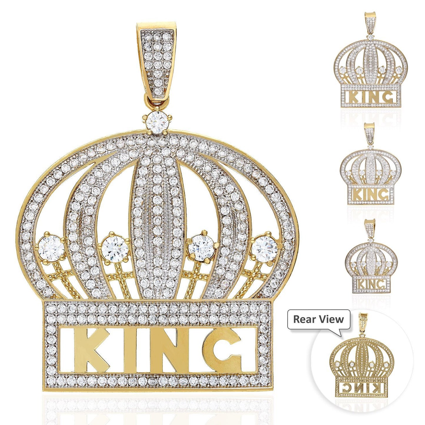 10K Yellow Gold Micro Pave Set CZ King Crown Pendant