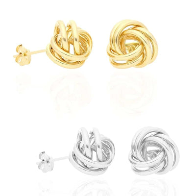 14k Yellow Gold White Gold 10mm Love Knot Push Back Stud Earrings