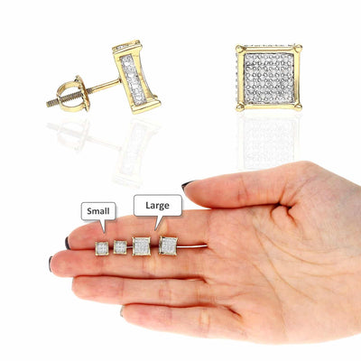 10K Yellow Gold Natural Diamond 3D Square Screw Back Stud Earrings 0.10CT-15CT