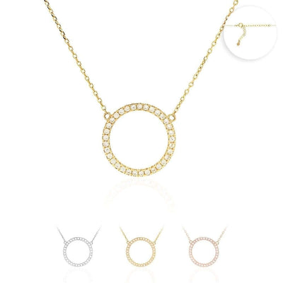 14K Yellow White Rose Gold Circle Of Love CZ Necklace 16"-18" Adjustable