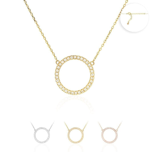 14k Yellow White Rose Gold Circle Of Love CZ Pendant 16"-18" Adj.