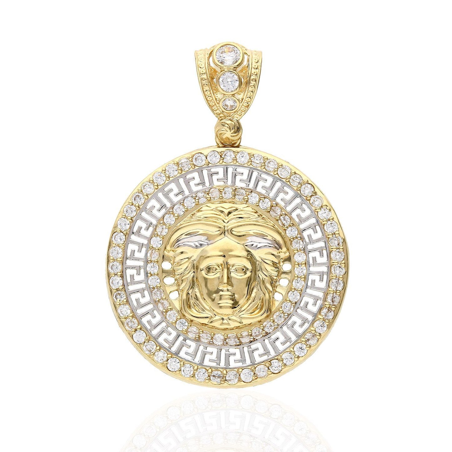 10K Yellow Gold CZ Fancy Medusa Head Medallion Pendant 32mm-37mm
