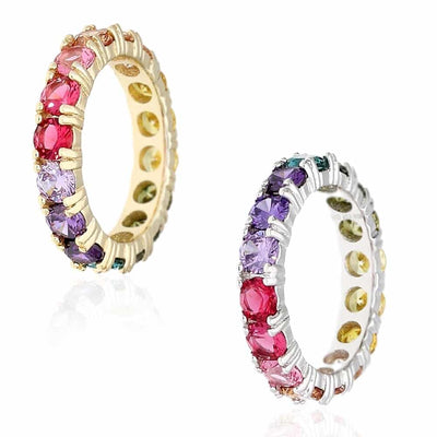 18K Yellow Gold Over 925 Sterling Silver Multicolor CZ Eternity Ring Band