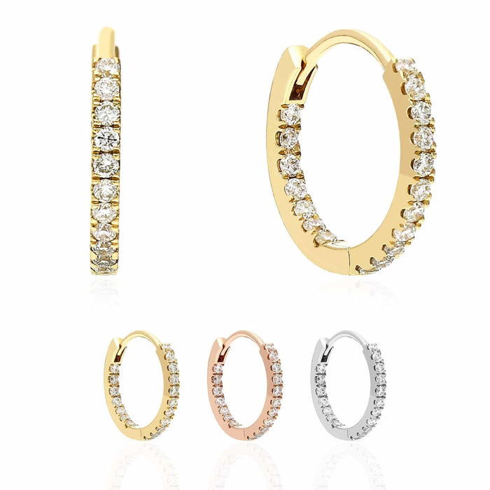 18K Yellow White Rose Gold .50CT Natural Diamond Huggie Hoop Earrings 14mm