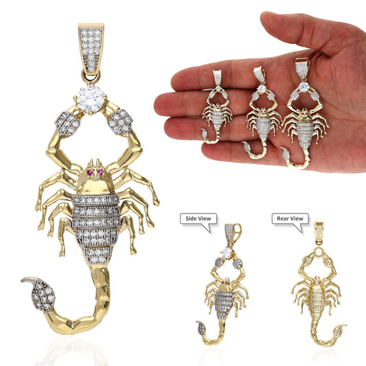 10K Yellow Gold CZ Pave Scorpio Charm Pendant 2"-3"